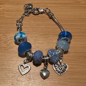 European Style Charm Bracelet Blue 6 inch to 7.5 inch Wrist